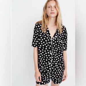 Madewell Peruvian Cotton Knit Short Pajama Set in the “Cat Person" Print, Size S